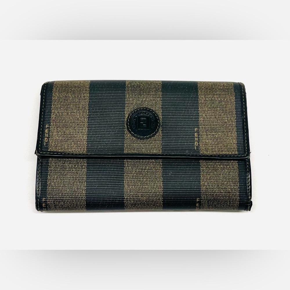 FENDI FF Striped leather trifold wallet